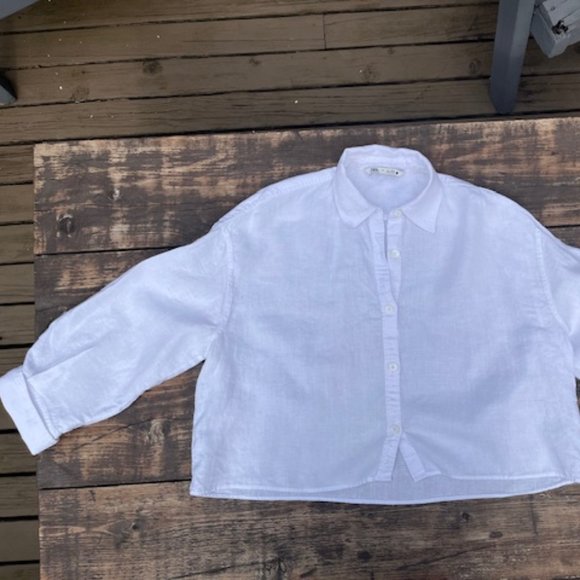 Zara white linen blouse size L - Picture 1 of 4